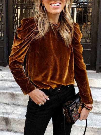 Women's velvet puff long sleeve temperament top - Hiccupzz