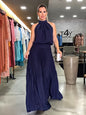New sleeveless strappy casual backless halterneck pleated dress - Hiccupzz