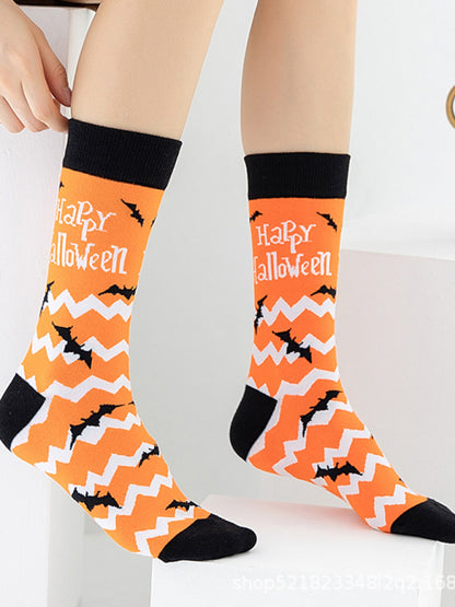 New Trendy Halloween Socks Mid-Tube Skull Vampire Pumpkin Bat Funny Socks - Hiccupzz