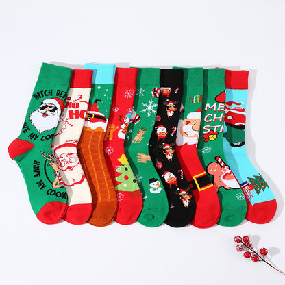 New Christmas mid-calf socks Santa Claus pure cotton socks - Hiccupzz