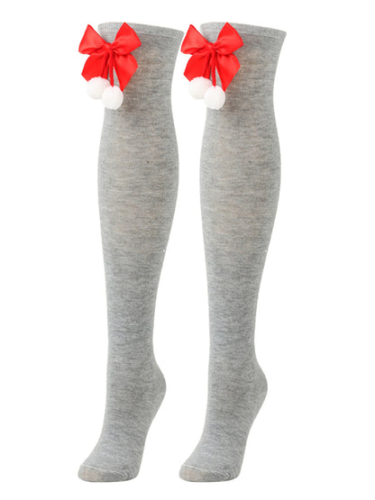 New bow Christmas socks ball socks over the knee socks women's long Christmas striped stockings - Hiccupzz