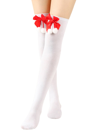 New bow Christmas socks ball socks over the knee socks women's long Christmas striped stockings - Hiccupzz