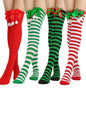 New bow Christmas socks ball socks over the knee socks women's long Christmas striped stockings - Hiccupzz