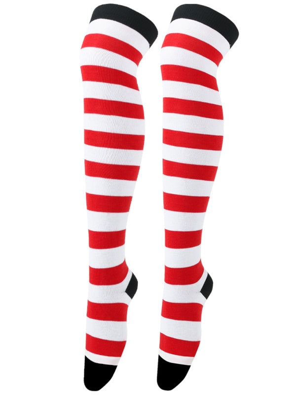 New daily casual over-the-knee socks for women long Christmas and Halloween striped stockings - Hiccupzz