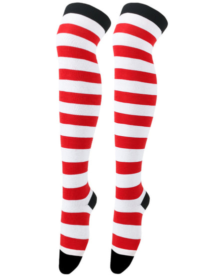 New daily casual over-the-knee socks for women long Christmas and Halloween striped stockings - Hiccupzz