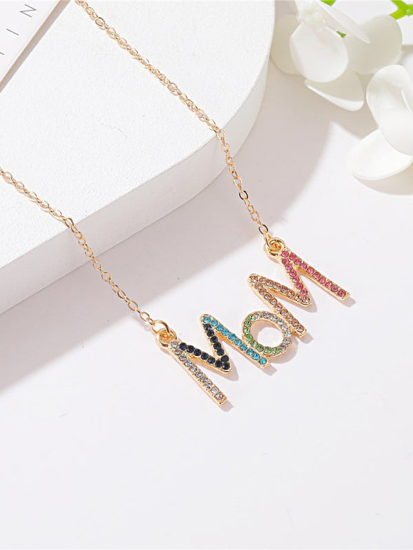 MOM letter necklace creative colored diamond English letter clavicle chain Mother's Day gift - Hiccupzz