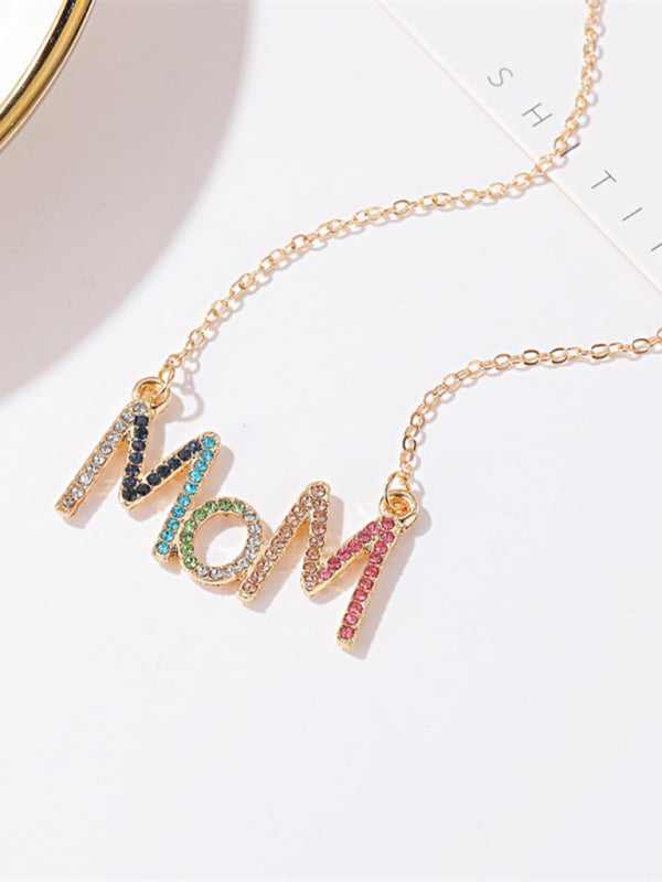 MOM letter necklace creative colored diamond English letter clavicle chain Mother's Day gift - Hiccupzz