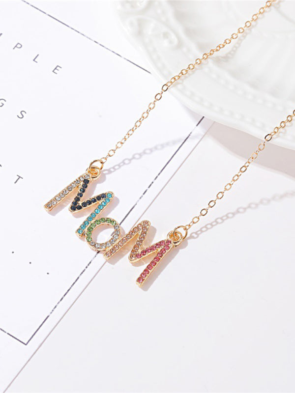 MOM letter necklace creative colored diamond English letter clavicle chain Mother's Day gift - Hiccupzz