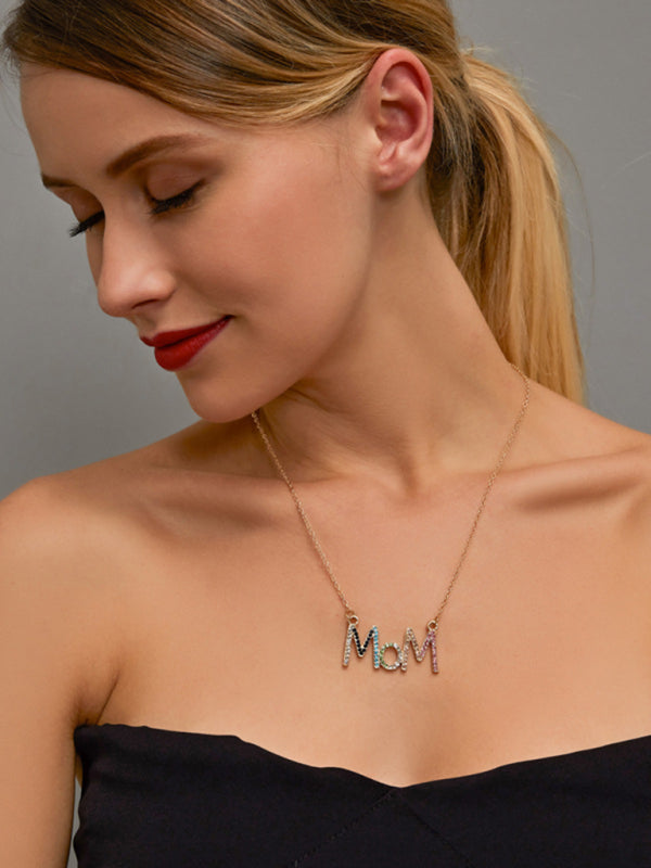 MOM letter necklace creative colored diamond English letter clavicle chain Mother's Day gift - Hiccupzz