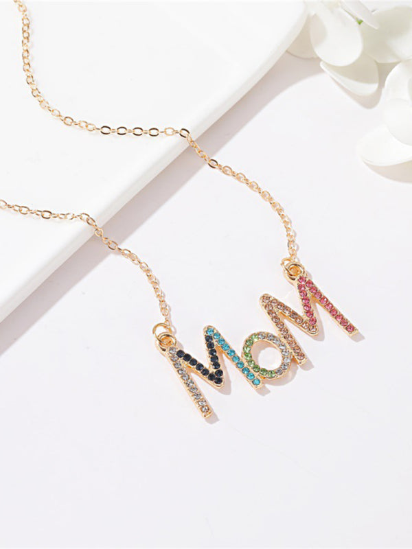 MOM letter necklace creative colored diamond English letter clavicle chain Mother's Day gift - Hiccupzz