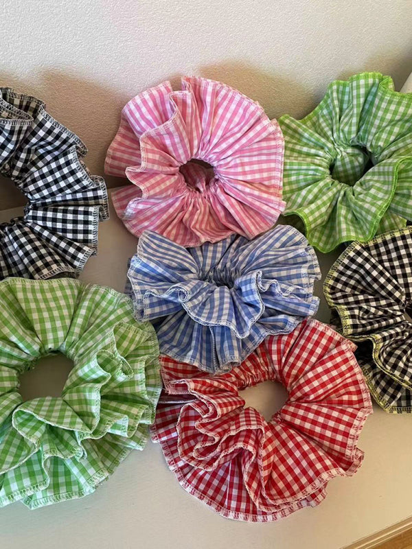 cute Four-layer plaid lace hair tie