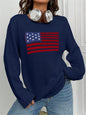 Loose Knitted Sweater - Round Neck, Flag Pattern, Simple & Versatile