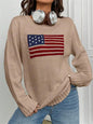 Loose Knitted Sweater - Round Neck, Flag Pattern, Simple & Versatile