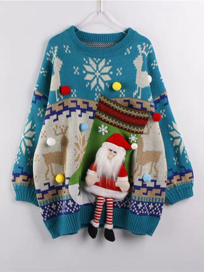 New Santa Sock Pocket New Fawn Knitted Sweater