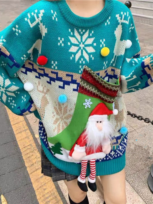 New Santa Sock Pocket New Fawn Knitted Sweater