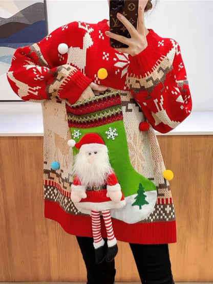 New Santa Sock Pocket New Fawn Knitted Sweater