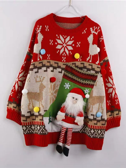 New Santa Sock Pocket New Fawn Knitted Sweater