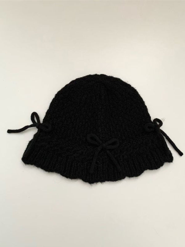 New women's warm and cute all-match bow warm knitted fisherman hat