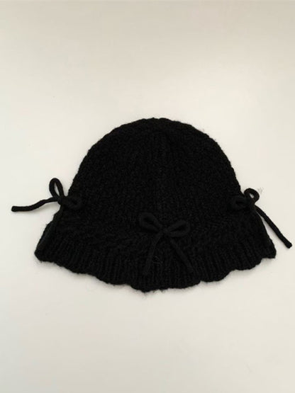 New women's warm and cute all-match bow warm knitted fisherman hat
