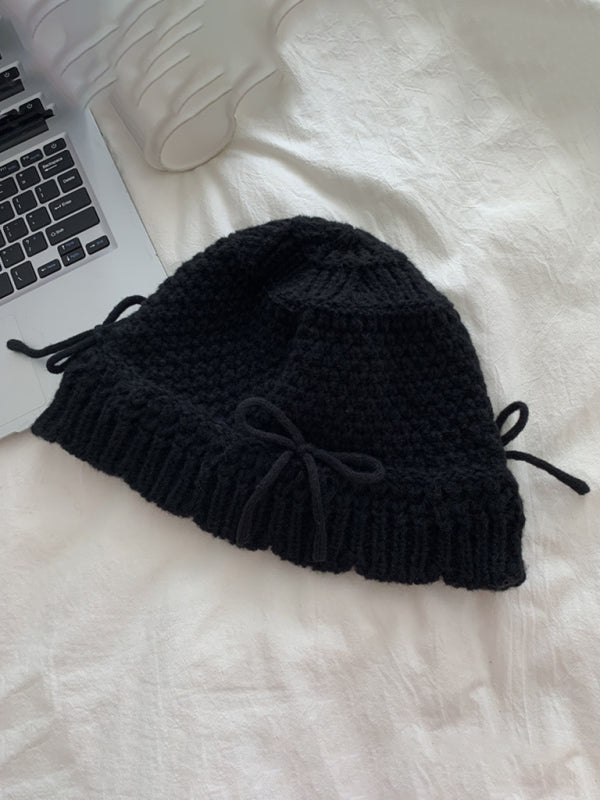 New women's warm and cute all-match bow warm knitted fisherman hat