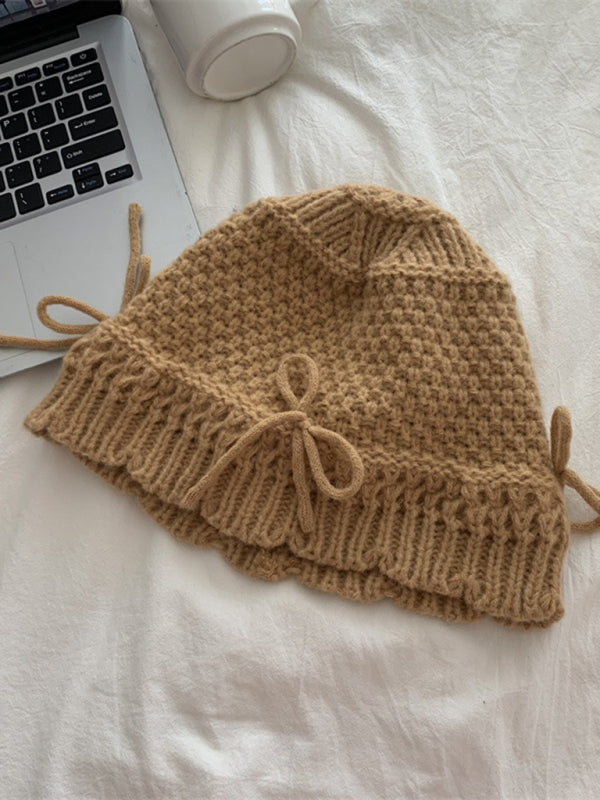 New women's warm and cute all-match bow warm knitted fisherman hat