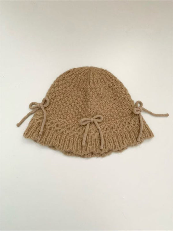 New women's warm and cute all-match bow warm knitted fisherman hat