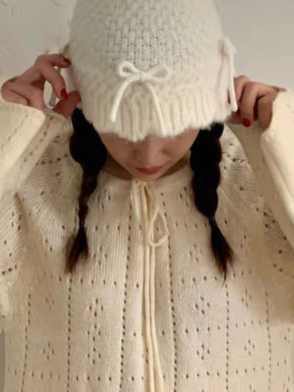 New women's warm and cute all-match bow warm knitted fisherman hat