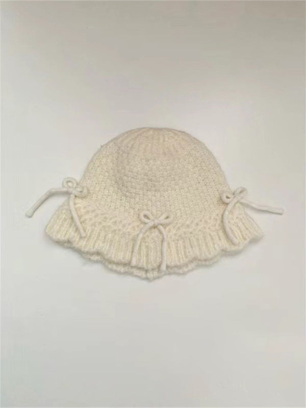 New women's warm and cute all-match bow warm knitted fisherman hat