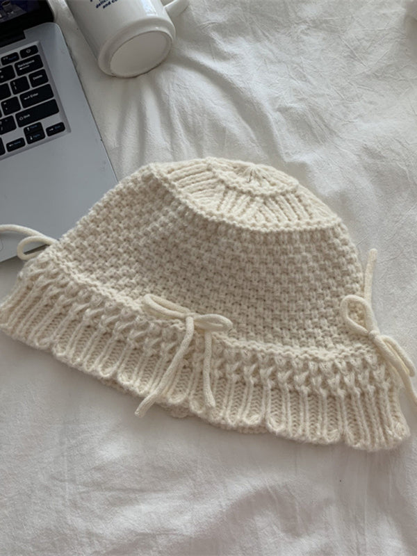 New women's warm and cute all-match bow warm knitted fisherman hat