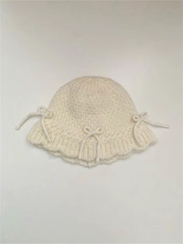 New women's warm and cute all-match bow warm knitted fisherman hat