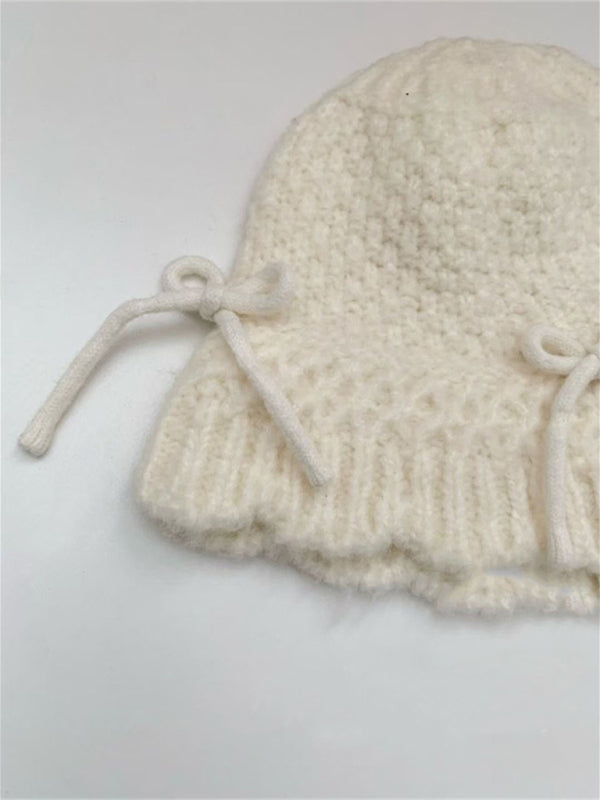 New women's warm and cute all-match bow warm knitted fisherman hat