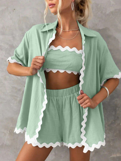 Women's new simple and fashionable short shirt casual suit (excluding inner vest)