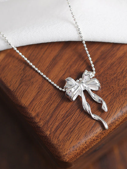 Women's New Sterling Silver Bow Ribbon Versatile Necklace - Hiccupzz