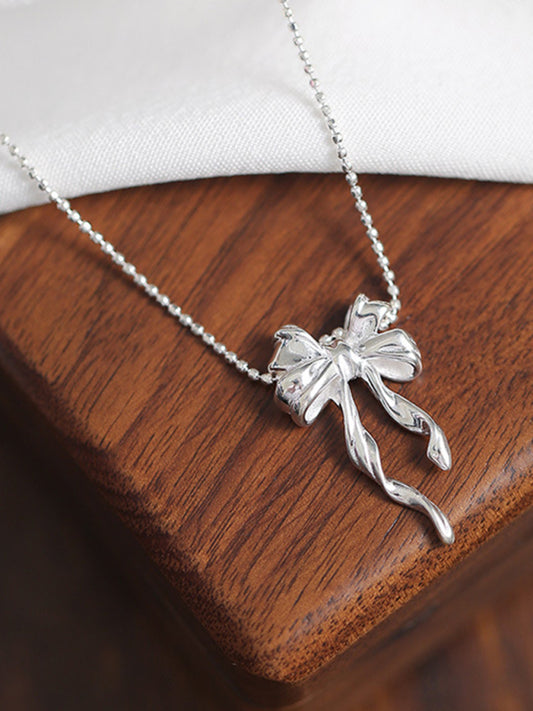 Women's New Sterling Silver Bow Ribbon Versatile Necklace - Hiccupzz