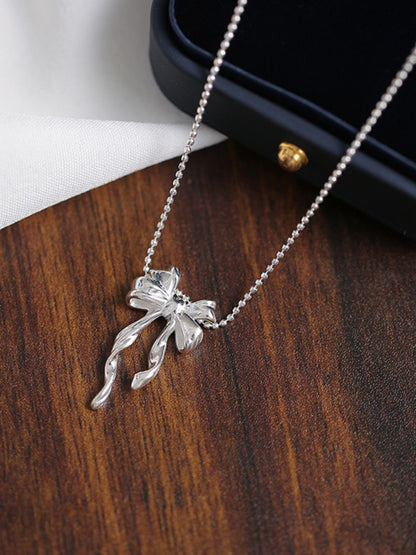 Women's New Sterling Silver Bow Ribbon Versatile Necklace - Hiccupzz