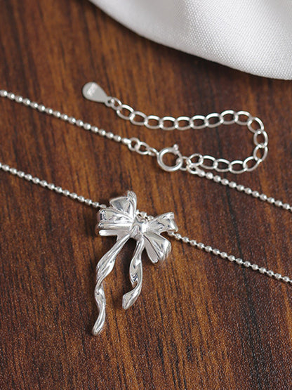 Women's New Sterling Silver Bow Ribbon Versatile Necklace - Hiccupzz