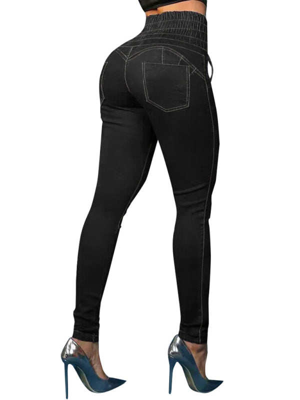 New high-waisted slimming butt-lifting strappy slim-fitting jeans