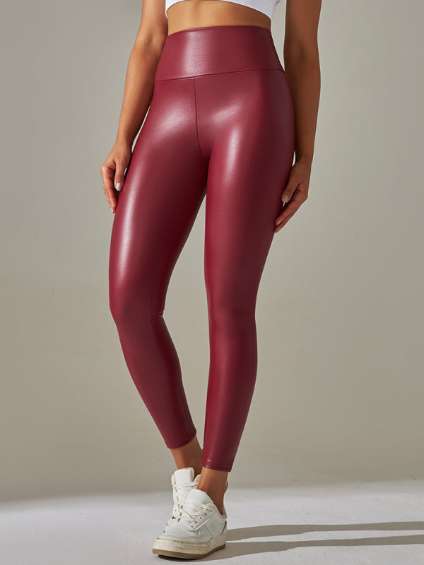 New plus size women's leggings high waist tight sexy PU leather pants colorful yoga pants