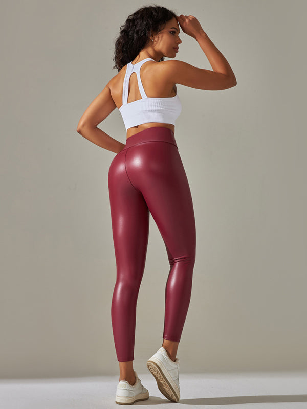 New plus size women's leggings high waist tight sexy PU leather pants colorful yoga pants