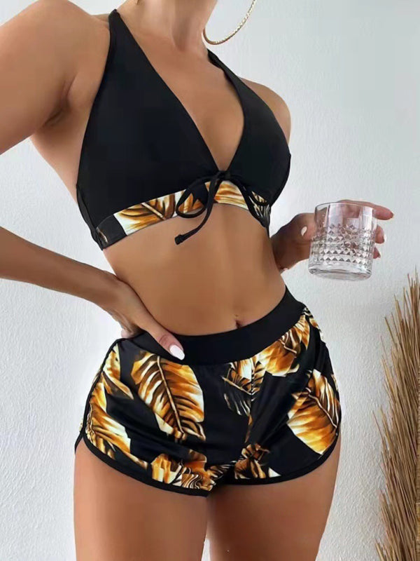 New fashionable multi-color printed sexy bikini three-piece set