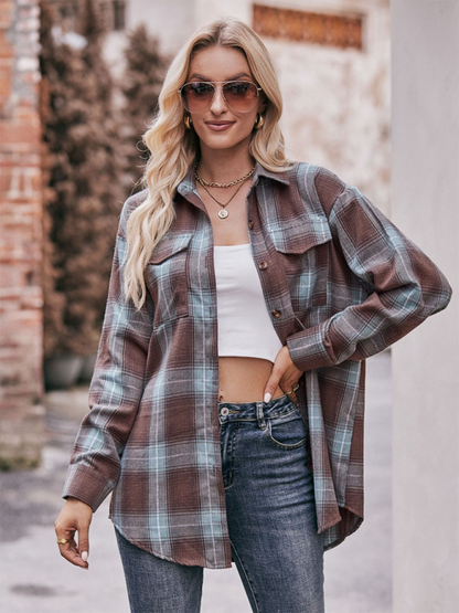 Women's Casual Fashion Oversize Loose Plaid Shirt