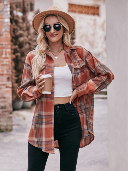 Women's Casual Fashion Oversize Loose Plaid Shirt