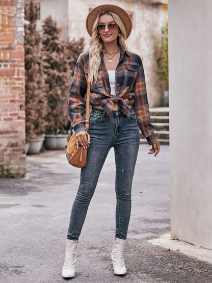 Women's Casual Fashion Oversize Loose Plaid Shirt