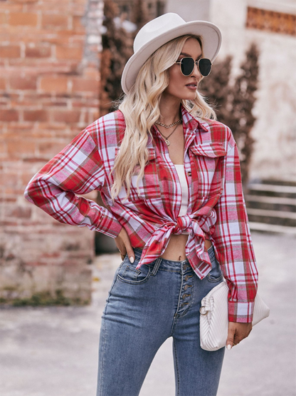 Women's Casual Fashion Oversize Loose Plaid Shirt