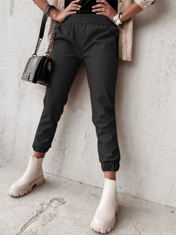 Women's Fashion Mid Waist Casual Leather Pants