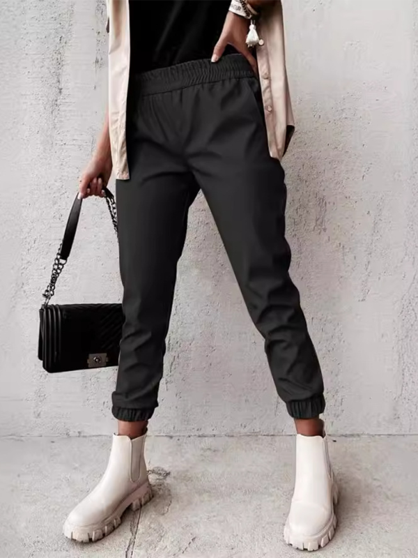 Women's Fashion Mid Waist Casual Leather Pants