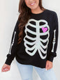 Halloween Skeleton Man Sequin Top Long Sleeve Pullover Sweatshirt - Hiccupzz