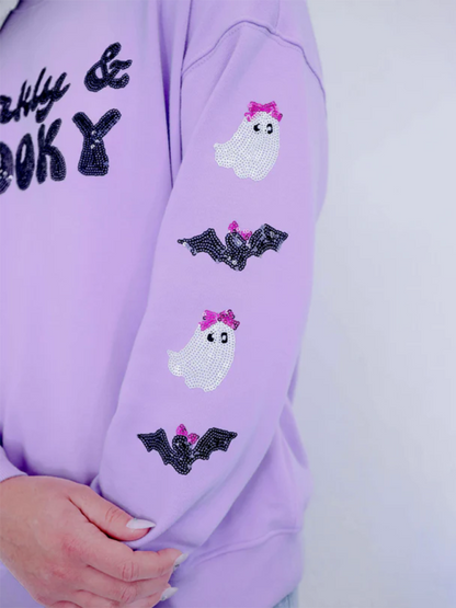 Halloween Skeleton Man Sequin Top Long Sleeve Pullover Sweatshirt - Hiccupzz