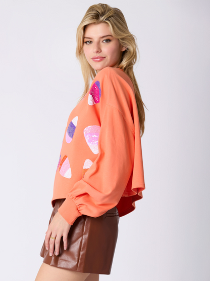 Halloween Candy Sequins Long Sleeve Casual Pullover Sweatshirt - Hiccupzz
