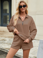 New three-quarter pants solid color insert pocket sweater two-piece set - Hiccupzz